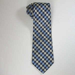 RALPH LAUREN Blue Black Checkered Plaid Tie